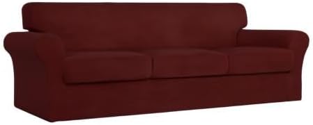 Easy-Going 4 Pieces Stretch Couch Cover Oversized Sofa Cover for Dogs Washable Sofa Slipcover for 3 Separate Cushion Couch Spandex Elastic Furniture Protector for Pets, Kids (Wine, Oversized Sofa) - Image 8