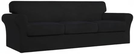 Easy-Going 4 Pieces Stretch Couch Cover Oversized Sofa Cover for Dogs Washable Sofa Slipcover for 3 Separate Cushion Couch Fabric Elastic Furniture Protector for Pets, Kids (Black, Oversized Sofa) - Image 8
