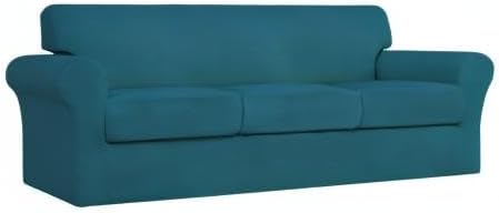 Easy-Going 4 Pieces Stretch Couch Cover Sofa Cover for Dogs Washable Sofa Slipcover for 3 Separate Cushion Couch Spandex Jacquard Fabric Elastic Furniture Protector for Pets, Kids(Peacock Blue, Sofa) - Image 8