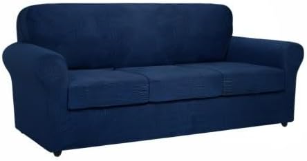 MAXIJIN 4 Piece Couch Covers for 3 Cushion Couch Super Stretch Sofa Cover for Dogs Pet Proof Fitted Furniture Protector Spandex Jacquard Non Slip Magic Couch Slipcover Washable (Large, Navy Blue) - Image 8