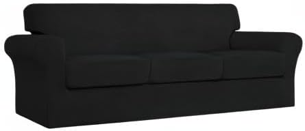Easy-Going 4 Pieces Stretch Couch Cover Sofa Cover for Dogs Washable Sofa Slipcover for 3 Separate Cushion Couch Spandex Jacquard Fabric Elastic Furniture Protector for Pets, Kids (Black, Sofa) - Image 8