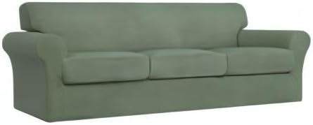 Easy-Going 4 Pieces Stretch Couch Cover Oversized Sofa Cover for Dogs Washable Sofa Slipcover for 3 Separate Cushion Couch Elastic Furniture Protector for Pets, Kids (Greyish Green, Oversized Sofa) - Image 8
