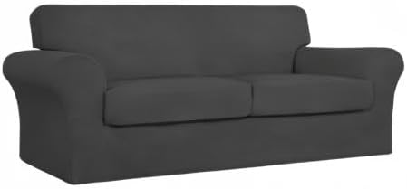 Easy-Going 3 Pieces Stretch Oversized Loveseat Couch Cover for 2 Cushion Couch Sofa Cover for Dogs Washable Sofa Slipcover Elastic Furniture Protector for Pets (Dark Gray, Oversized Loveseat) - Image 9