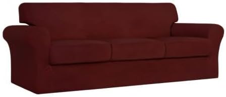 Easy-Going 4 Pieces Stretch Couch Cover Sofa Cover for Dogs Washable Sofa Slipcover for 3 Separate Cushion Couch Spandex Jacquard Fabric Elastic Furniture Protector for Pets, Kids (Wine, Sofa) - Image 8