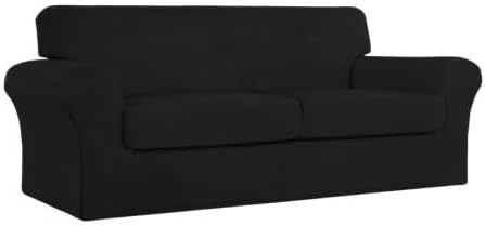 Easy-Going 3 Pieces Stretch Oversized Loveseat Couch Cover for 2 Cushion Couch Sofa Cover for Dogs Washable Sofa Slipcover Elastic Furniture Protector for Pets (Black, Oversized Loveseat) - Image 9