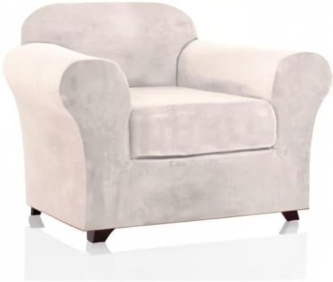 PrinceDeco Velvet Plush Couch Cover Stretch 2 Piece Chair Cover Chair Slipcover Washable Furniture Protector Couch Soft with Elastic Bottom Armchair Cover Width Up to 49 Inch(Small, Ivory) - Image 8