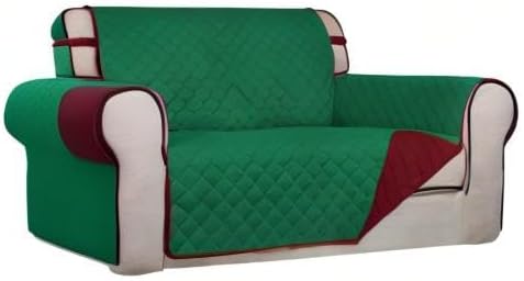 PureFit Reversible Quilted Couch Covers for Dogs Loveseat Sofa Cover 46.5” | Green/Red, Water Resistant Couch Protector, Washable Pet Couch Cover with Non Slip and Elastic Straps For Kids - Image 8