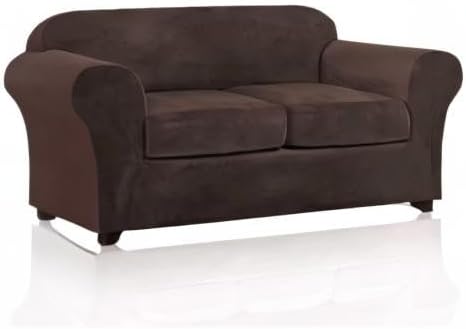 PrinceDeco Velvet Couch Cover Loveseat Covers for 2 Cushion Couch 3 Piece Sofa Covers for Dogs Washable Loveseat Covers Width Up to 72 Inch No Slip Stretch Sofa Slipcover (Medium, Brown) - Image 8