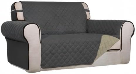 PureFit Reversible Quilted Couch Covers for Dogs Loveseat Sofa Cover 46.5” | Dark Gray/Beige, Water Resistant Couch Protector, Washable Pet Couch Cover with Non Slip and Elastic Straps For Kids - Image 8