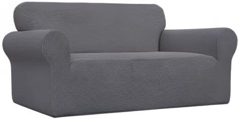 Easy-Going Stretch Loveseat Couch Covers Washable Grey | 1-Piece Loveseat Covers for 2 Cushion Couch Furniture Protector RV Sofa Slipcover Soft with Bottom for Kids Pets - Image 8
