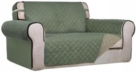 PureFit Reversible Quilted Couch Covers for Dogs Loveseat Sofa Cover 46.5” | Greyish Green/Beige, Water Resistant Couch Protector, Washable Pet Couch Cover with Non Slip and Elastic Straps For Kids - Image 8