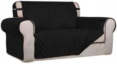 PureFit Reversible Quilted Couch Covers for Dogs Loveseat Sofa Cover 46.5” | Black/Black, Water Resistant Couch Protector, Washable Pet Couch Cover with Non Slip and Elastic Straps For Kids - Image 8