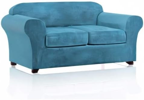 PrinceDeco Velvet Couch Cover Loveseat Covers for 2 Cushion Couch 3 Piece Sofa Covers for Dogs Washable Loveseat Covers Width Up to 72 Inch No Slip Stretch Sofa Slipcover(Medium, Blue) - Image 8