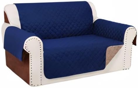Reversible 45" Small Loveseat Sofa Covers, Navy/Camel | Loveseat Covers for Dogs Water Repellent, Friendly Furniture Protector with Elastic Straps for Living Room - Image 8