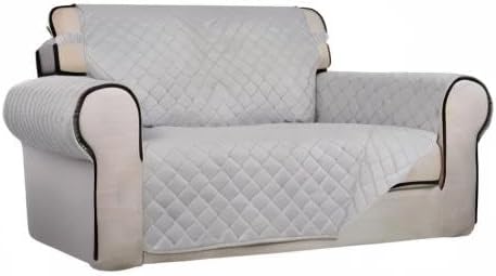 PureFit Reversible Quilted Couch Covers for Dogs Loveseat Sofa Cover 46.5” | Light Gray/Light Gray, Water Resistant Couch Protector, Washable Pet Couch Cover with Non Slip and Elastic Straps For Kids - Image 8