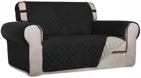 PureFit Reversible Quilted Couch Covers for Dogs Loveseat Sofa Cover 46.5” | Black/Beige, Water Resistant Couch Protector, Washable Pet Couch Cover with Non Slip and Elastic Straps For Kids - Image 8