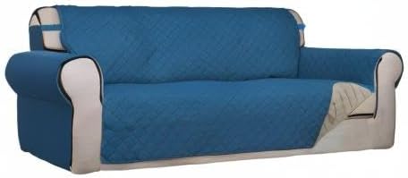 PureFit Reversible Quilted Sofa Cover, Water Resistant Slipcover Furniture Protector, Washable Couch Cover with Non Slip Foam and Elastic Straps for Kids, Pets (X Large, Peacock Blue/Beige) | Peacock Blue/Beige, Water Resistant Couch Protector, Washabl... - Image 8