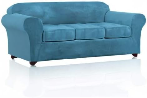 PrinceDeco Velvet Couch Covers for Sofa Soft 4 Pieces Couch Covers for 3 Cushion Couch Sofa Pet Friendly Furniture Protector with Non Slip Elastic Bottom Width Up to 90 Inch (Large, Blue) - Image 8