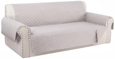 Reversible 4 Seater Sofa Cover 91" Large, Sofa, Beige/Beige | Couch Cover Furniture Protector with Foam Sticks Elastic Straps Furniture Protector for Pets Children Dog Cat - Image 9