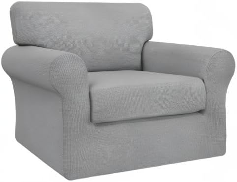 Easy-Going 2 Pieces Stretch Couch Cover Sofa Cover for Dogs Washable Sofa Slipcover for Separate Cushion Couch Spandex Jacquard Fabric Elastic Furniture Protector for Pets, Kids (Light Gray, Chair) - Image 8