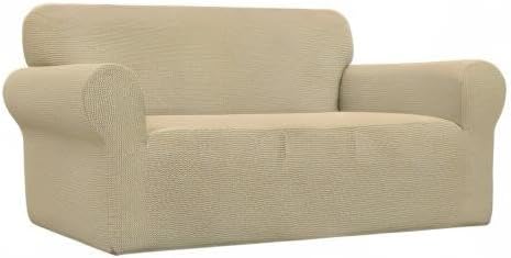 Easy-Going Stretch Oversized Loveseat Couch Covers Washable Beige | 1-Piece Large Loveseat Cover for 2 Cushion Couch Furniture Protector RV Sofa Slipcover Soft with Bottom for Kids Pets - Image 8