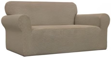 Easy-Going Stretch Oversized Loveseat Couch Covers Washable Natural | 1-Piece Large Loveseat Cover for 2 Cushion Couch Furniture Protector RV Sofa Slipcover Soft with Bottom for Kids Pets - Image 9