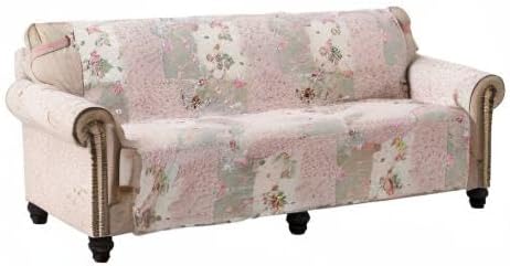 Brilliant Sunshine Rose and Sage Couch Cover, 78" seat | Traditional Patchwork Design, Non Slip Sofa Cover, Quilted Furniture Protector, Extra Large Washable Slipcover for Pets - Image 8