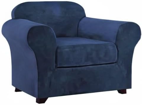 PrinceDeco Velvet Plush Couch Cover Stretch 2 Piece Chair Cover Chair Slipcover Washable Furniture Protector Couch Soft with Elastic Bottom Armchair Cover Width Up to 49 Inch(Small,Navy) - Image 8