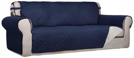 PureFit Reversible Quilted Sofa Cover, Water Resistant Slipcover Furniture Protector, Washable Couch Cover with Non Slip Foam and Elastic Straps for Kids, Dogs, Pets (Sofa, Navy/Ivory) Large | Navy/Ivory, Water Resistant Couch Protector, Washable Pet C... - Image 8