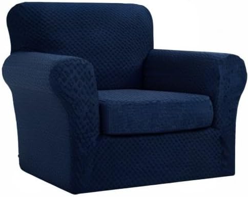 YEMYHOM Latest Checkered 2 Pieces Chair Covers for Living Room High Stretch Thickened Chair Slipcovers with Arms Anti Slip Elastic Armchair Sofa Couch Slipcover Protector (Navy), 31"-46"(1 Cushion) - Image 8