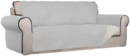 PureFit Reversible Quilted Sofa Cover, Water Resistant Slipcover Furniture Protector, Washable Couch Cover with Non Slip Foam and Elastic Straps for Kids, Pets (Sofa,Light Gray/Ivory) Large | Light Gray/Ivory, Water Resistant Couch Protector, Washable ... - Image 8
