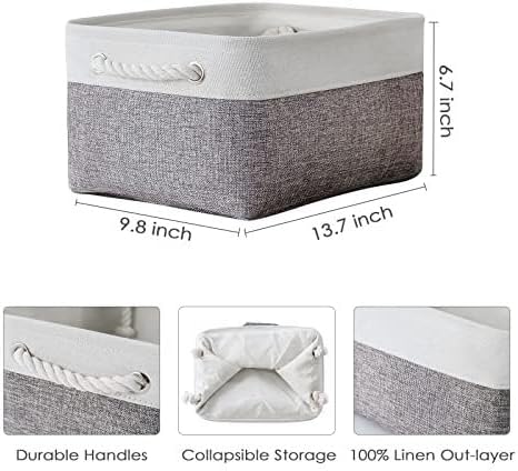 TheWarmHome Storage Bins for Shelves - 13.8L×9.8W×6.7H inch 3 Pack Medium Collapsible Storage Baskets for Organizing | Fabric Storage Cubes for Linen Closet Toy Home (White&Grey) - Image 9