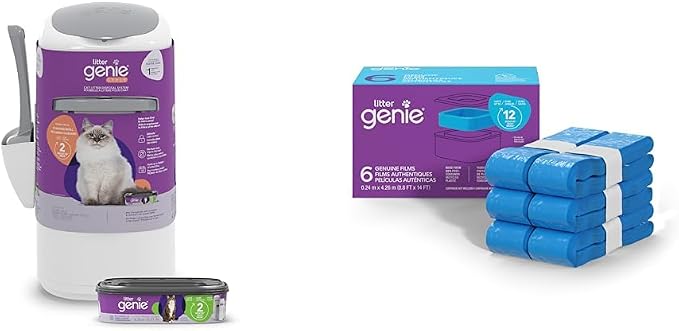 Litter Genie Style Pail | Cat Litter Waste Disposal System for Odor Control | Includes 1 Square Refill Cartridge + Genuine Film (6-Pack) | Ultimate Odor Control Cat Litter Bags by Unknown