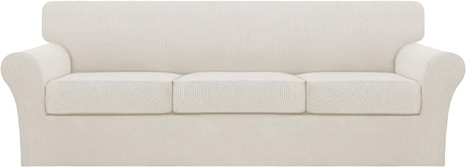 Turquoize 4 Piece Sofa Covers for 3 Cushion Couch Sofa Slipcover Soft Couch Cover for Dogs-Washable Sofa Furniture Covers with 3 Individual Large Cushion Covers (XL Sofa, Cream) by Turquoize