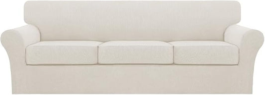 Turquoize 4 Piece Sofa Covers for 3 Cushion Couch Sofa Slipcover Soft Couch Cover for Dogs-Washable Sofa Furniture Covers with 3 Individual Large Cushion Covers (XL Sofa, Cream) by Turquoize