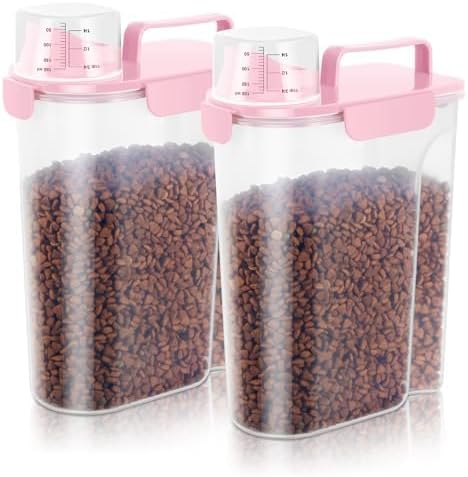 5-7LBS/6Qt Dog Cat Storage Container Portable with Upgraded Large Spout and Cup, Plastic Pet Food Dispenser for Small Animal Kibble, Bird Seed, Oatmeal, Rice, Flour, Brown Sugart-2 pack Smoky Pink - Image 8