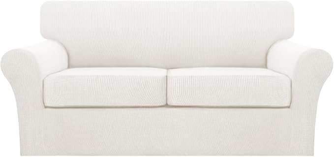 Turquoize 3 Piece Sofa Covers for 2 Cushion Couch Sofa Slipcover Soft Couch Cover for Dogs-Washable Sofa Furniture Cover with 2 Individual Cushion Covers (2 Cushion Sofa, Porcelain White) by Turquoize