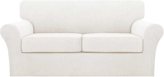 Turquoize 3 Piece Sofa Covers for 2 Cushion Couch Sofa Slipcover Soft Couch Cover for Dogs-Washable Sofa Furniture Cover with 2 Individual Cushion Covers (2 Cushion Sofa, Porcelain White) by Turquoize