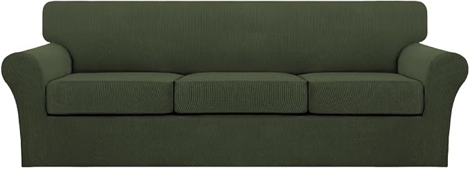 Turquoize 4 Piece Sofa Covers for 3 Cushion Couch Sofa Slipcover Soft Couch Cover for Dogs-Washable Sofa Furniture Covers with 3 Individual Large Cushion Covers (XL Sofa, Olive) by Turquoize