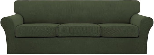 Turquoize 4 Piece Sofa Covers for 3 Cushion Couch Sofa Slipcover Soft Couch Cover for Dogs-Washable Sofa Furniture Covers with 3 Individual Large Cushion Covers (XL Sofa, Olive) by Turquoize