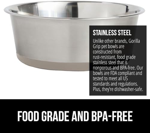 Gorilla Grip Cat and Dog Bowls Feeding Mat Set and Stainless Steel Metal Dog Bowl Set of 2, 2 Cup Raised Edge Feeding Mat Set, 2 Cup Heavy Duty Stainless Steel Bowls, Both Beige, 2 Item Bundle - Image 7