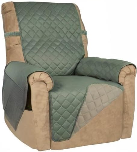 PureFit Reversible Quilted Recliner Sofa Cover, Water Resistant Slipcover Furniture Protector, Washable Couch Cover with Elastic Straps for Kids, Dogs, Pets (Small, Greyish Green/Beige) | Greyish Green/Beige, Water Resistant Couch Protector, Washable P... - Image 8