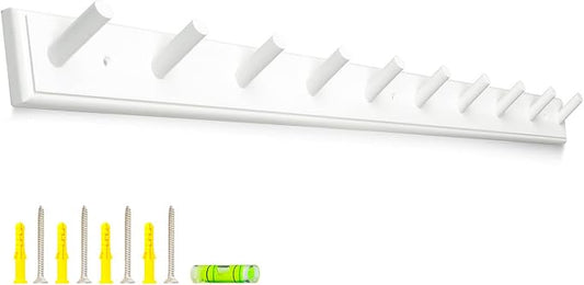 10 Hook Coat Rack Wall Mounted, Long 38 Inches Wooden Wall Coat Hanger with 10 Pegs, 16'' Hole to Hole Wall Coat Hooks for Hanging Towels, Hats, Backpacks, Clothing, Caps (White by muukinghouse