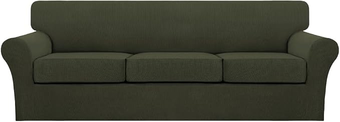 Turquoize 4 Piece Sofa Covers for 3 Cushion Couch Sofa Slipcover Soft Couch Cover for Dogs Washable Furniture Cover with 3 Individual Large Cushion Covers Feature Fabric (Large Sofa, Olive) by Turquoize