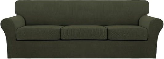 Turquoize 4 Piece Sofa Covers for 3 Cushion Couch Sofa Slipcover Soft Couch Cover for Dogs Washable Furniture Cover with 3 Individual Large Cushion Covers Feature Fabric (Large Sofa, Olive) by Turquoize