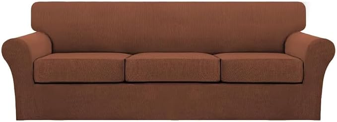 Turquoize 4 Piece Sofa Covers for 3 Cushion Couch Sofa Slipcover Soft Couch Cover for Dogs Washable Furniture Cover with 3 Individual Large Cushion Covers Feature Fabric (Large Sofa, Caramel) by Turquoize