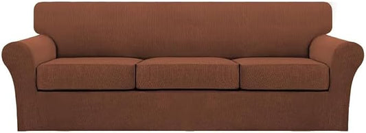 Turquoize 4 Piece Sofa Covers for 3 Cushion Couch Sofa Slipcover Soft Couch Cover for Dogs Washable Furniture Cover with 3 Individual Large Cushion Covers Feature Fabric (Large Sofa, Caramel) by Turquoize
