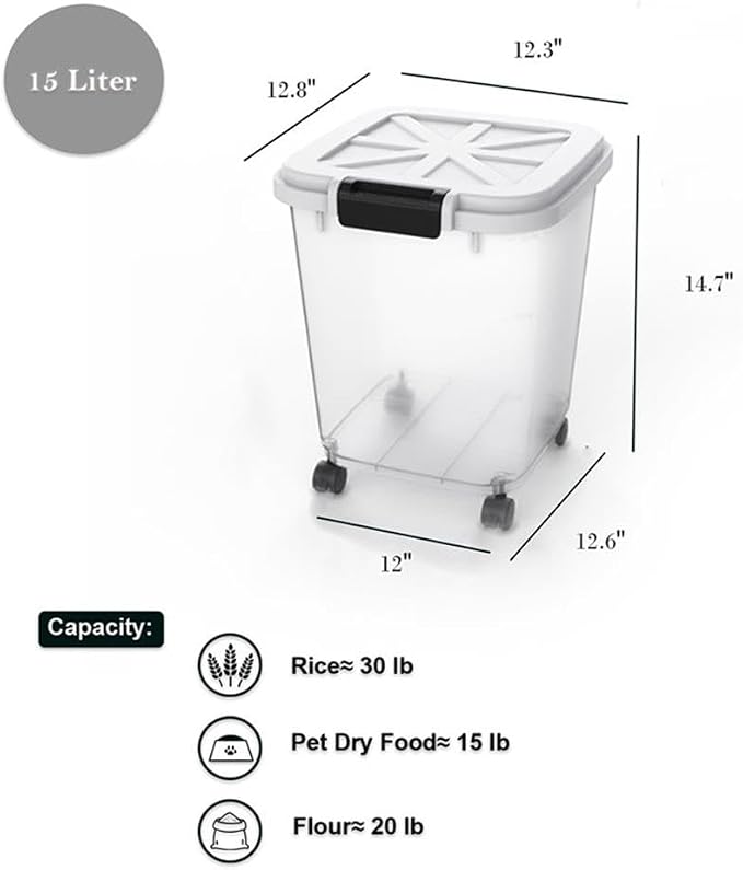 HANAMYA 30 LB Rice Storage Container with Measuring Cup, BPA free, For Rice | Grain | Pet Food | Flour, 2 coun, Clear & Black - Image 2