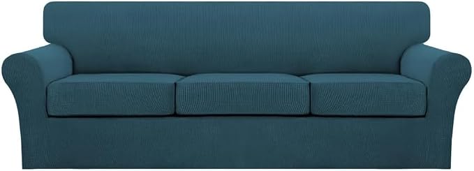 Turquoize 4 Piece Sofa Covers for 3 Cushion Couch Sofa Slipcover Soft Couch Cover for Dogs Washable Furniture Cover with 3 Individual Large Cushion Covers Feature Fabric (Large Sofa, Deep Teal) by Turquoize