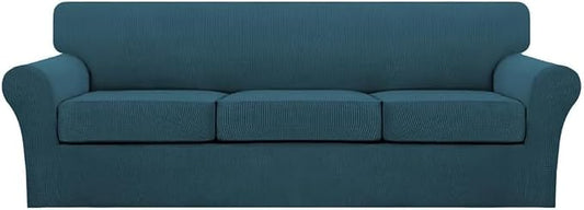 Turquoize 4 Piece Sofa Covers for 3 Cushion Couch Sofa Slipcover Soft Couch Cover for Dogs Washable Furniture Cover with 3 Individual Large Cushion Covers Feature Fabric (Large Sofa, Deep Teal) by Turquoize